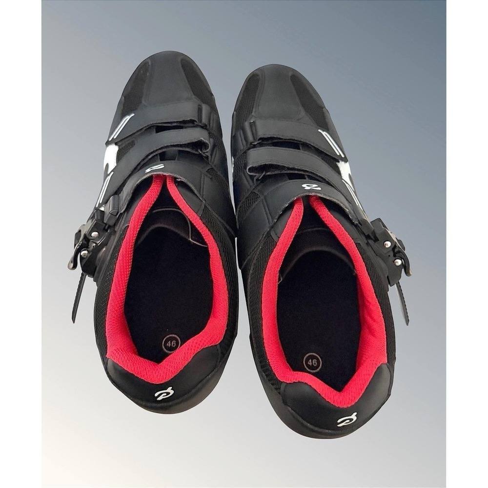 Peloton Cycling Shoes Mens US Size 12 Black Red White PL-SH-02 EU 46 With Cleats - Picture 10 of 16